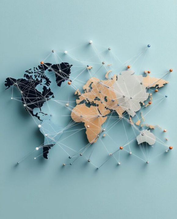 map of the world with pins that shows we work practice law globally